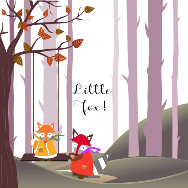 Little Fox fondo dibujos animados colores decoracion estilizada