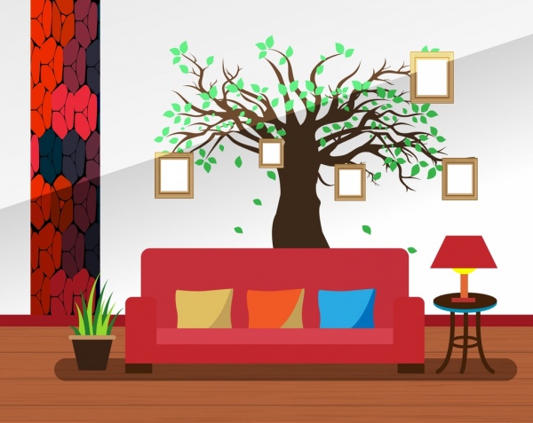 Ruang dekorasi musim gugur pohon gaya desain