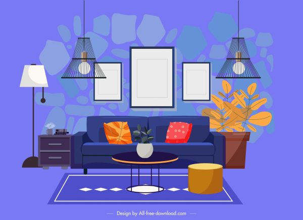 Trang trí phòng khách mẫu đầy màu sắc nội thất hiện đại Sketch