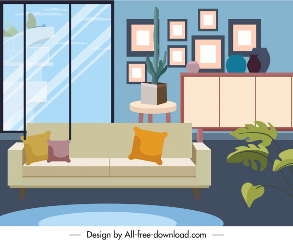 modelo de decoração sala de estar elegante esboço contemporâneo