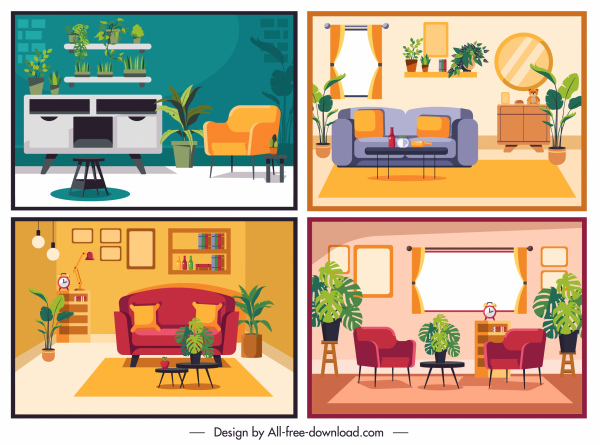 غرفة المعيشة ديكور قوالب التصميم الكلاسيكي الملونةمجردة ناقلاتناقل حر