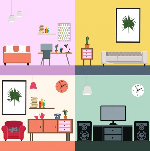 dekorasi ruang tamu set ikon perabotan modern