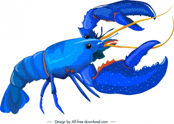 Lobster ikon biru 3d sketsa