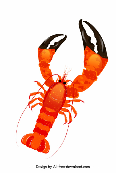 龙虾图标巨大的爪素描红色黑色设计