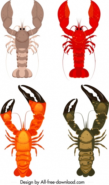 desenho moderno coloridas espécies lagosta de ícones