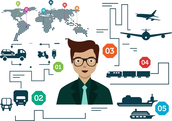 Logistikkonzept Infografik Menschen- und Transporation Symbole entwerfen