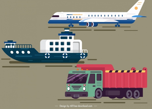 Lojistik tasarım öğeleri uçak gemi kamyon simgeler