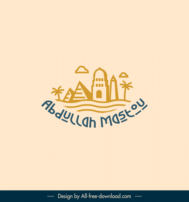logo abdullah mastou dessiné à la main arabe nature architecture éléments croquis