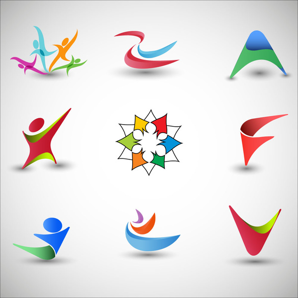elemen desain logo dengan 3d ilustrasi abstrak melengkung