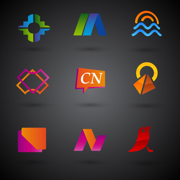 Дизайн логотипа в различных формах на темном фоне