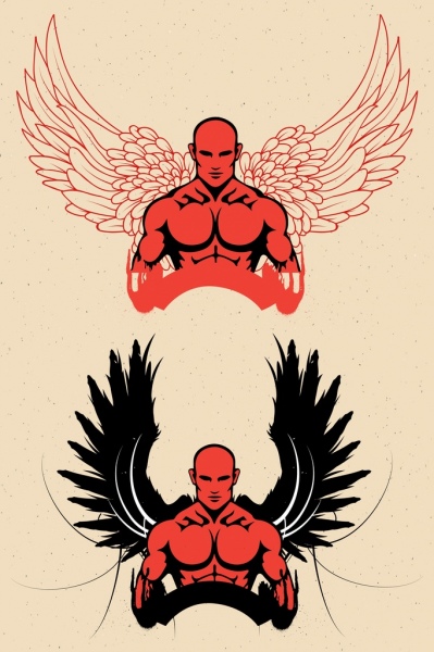 로고 디자인 근육 남자 날개 아이콘 스케치
