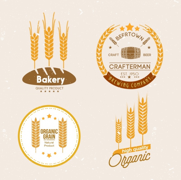 desain logo kuning barley bunga ikon desain retro