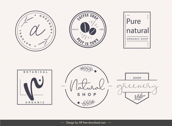 Logo-Etikettenvorlagen einfache klassische flache Formen