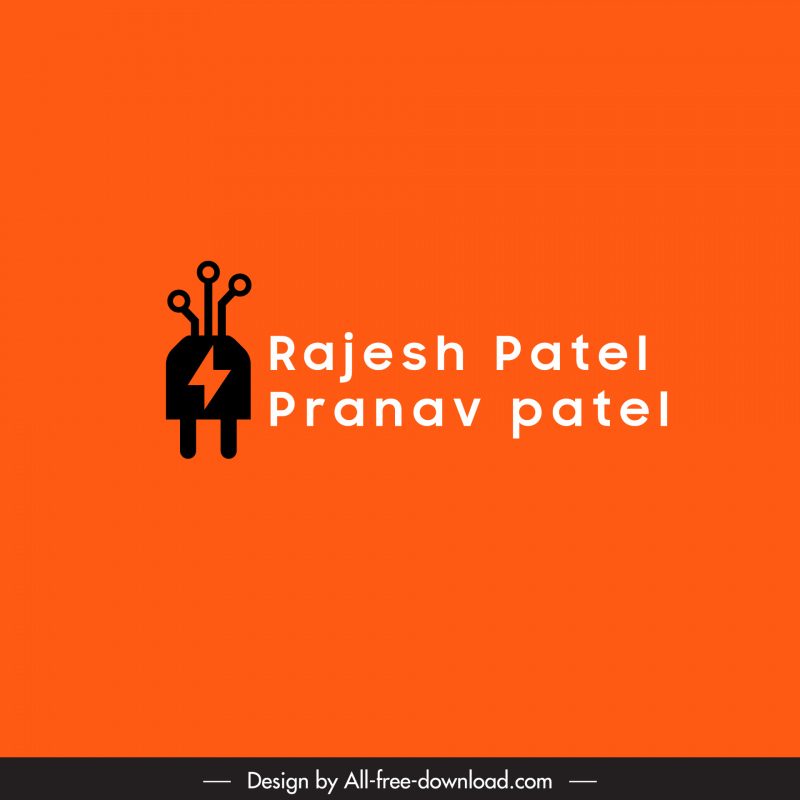 logotipo rajesh patel pranav patel modelo textos planos pluge de eletricidade esboço de eletricidade