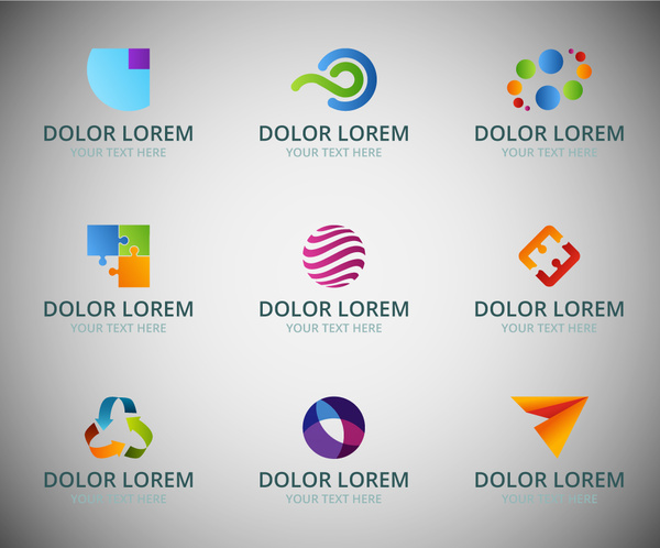 Logo-set Design mit farbigen abstrakter Stil
