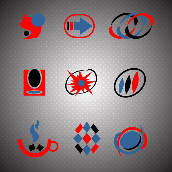 logo set koleksi dalam warna hitam merah dan biru