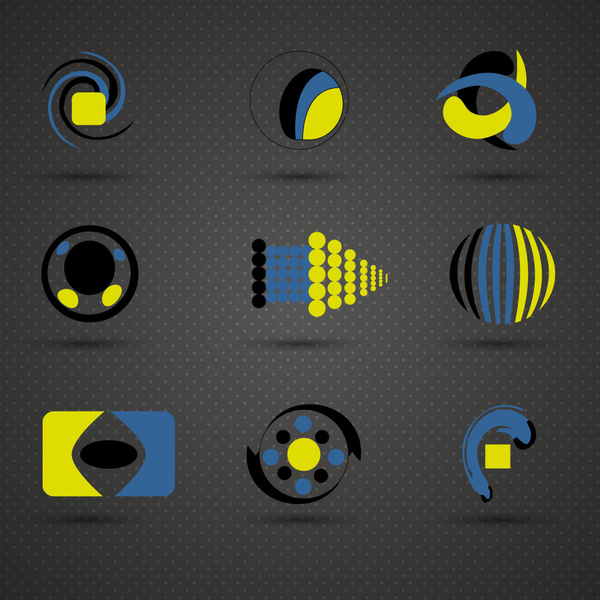 set Logo Desain hitam biru warna kuning