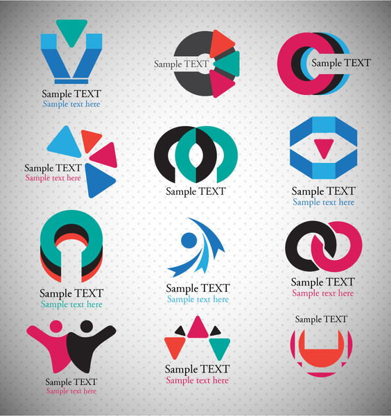 conjuntos de logo design com ilustração de formas abstratas