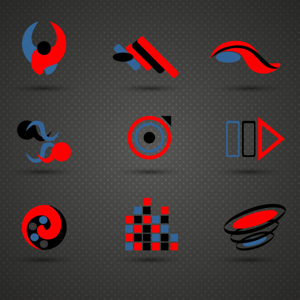 set Logo desain dengan warna gelap merah hitam biru