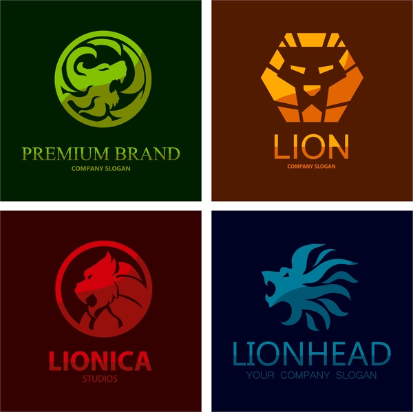 conjuntos de logo design com Leão isolado emblemas
