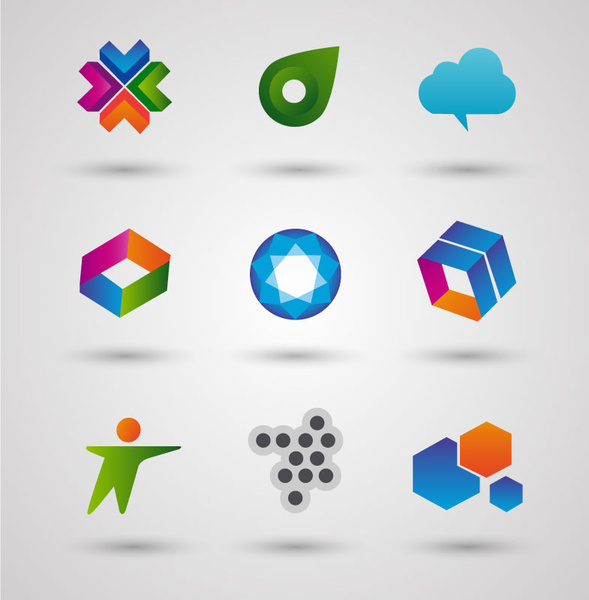 set Logo desain dengan berbagai bentuk berwarna