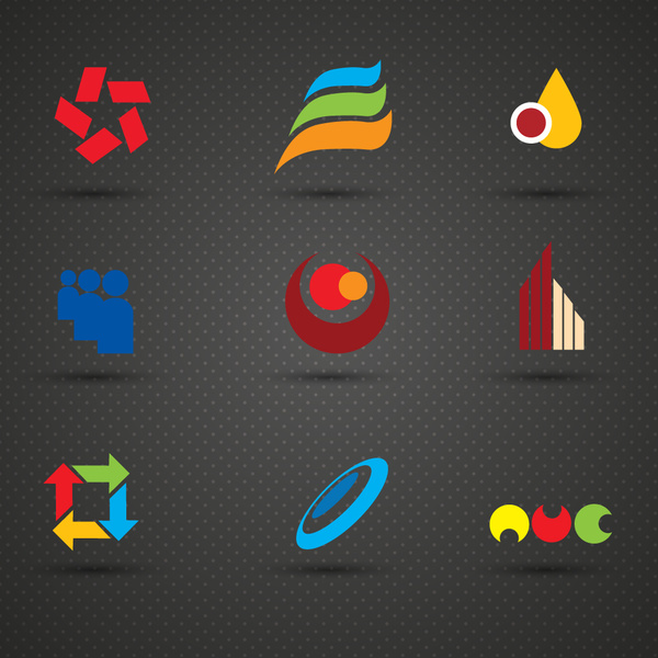 Logo-sets mit abstrakten Design auf dunklem Hintergrund