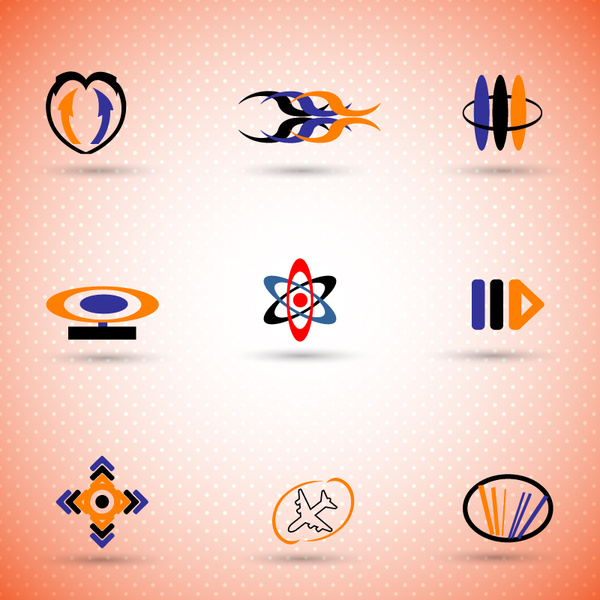 Logo-sets mit verschiedenen abstrakte farbige Stile