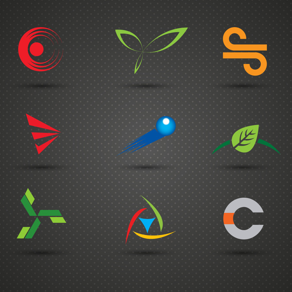 Logo-sets mit verschiedenen Formen auf dunklem Hintergrund