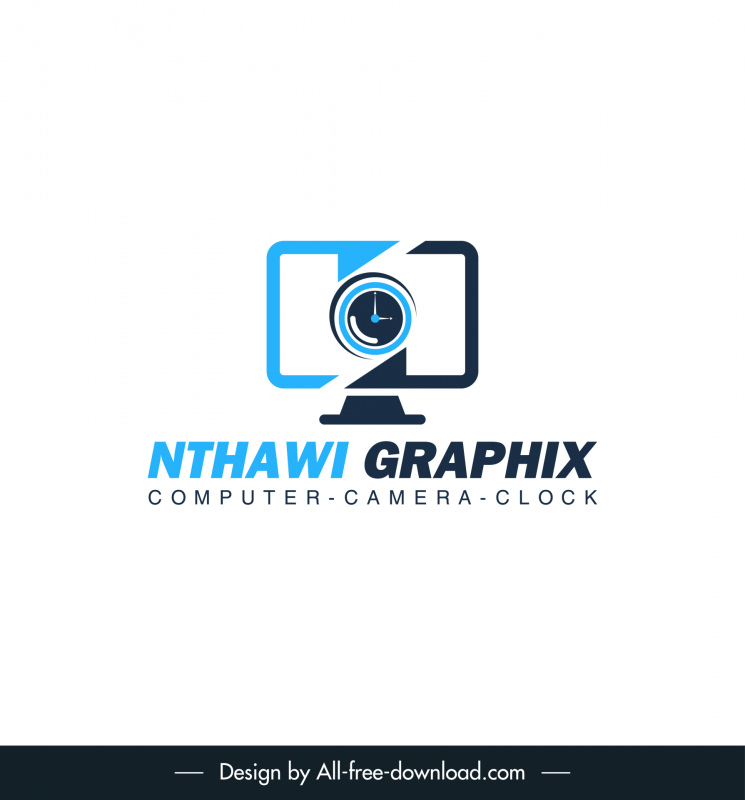 bilgisayar ve bir kamera ve saat saat arka plan modern düz tasarım gösteren logo bilgisayar ve bir kamera ve saat saat arka plan modern düz tasarım gösteren logo