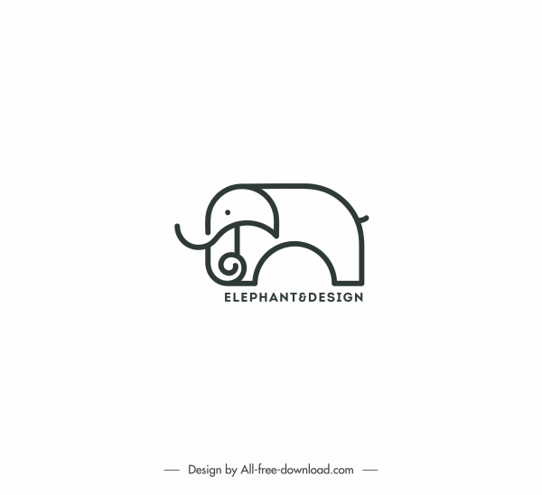 plantilla de logotipo elefante boceto blanco negro dibujado a mano
