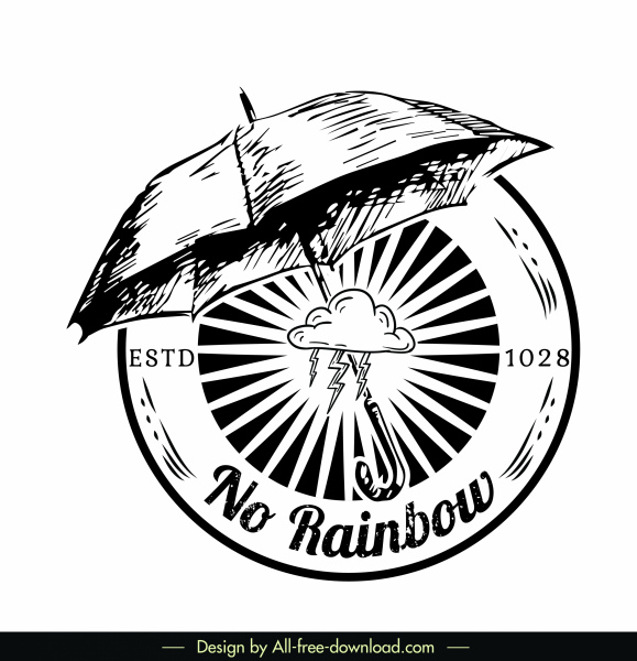Шаблон логотипа Зонтик Декор Ретро Нарисованный от руки эскиз
