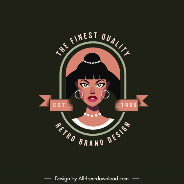 логотип шаблон женщина портрет эскиз темный ретро дизайн