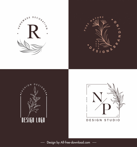 modelos logotipo elegantes desenhados à mão botany folha esboço