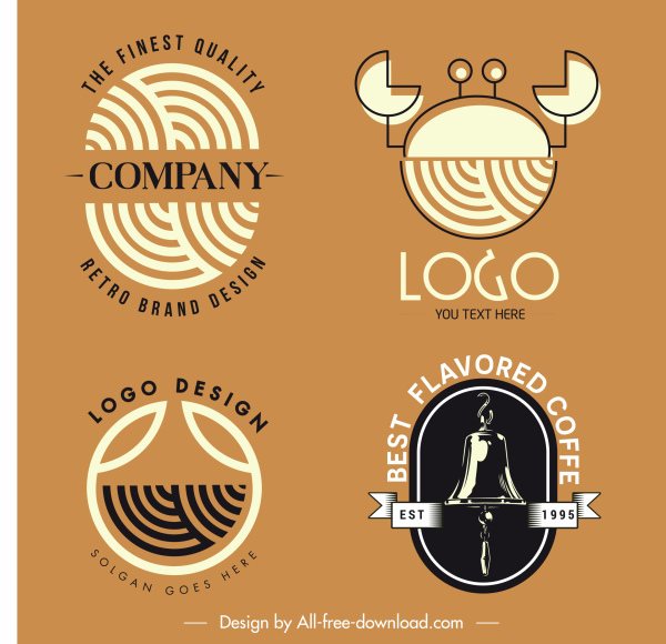 логотип шаблоны плоский ретро отпечатков пальцев краба колокол эскиз