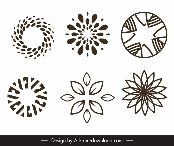 Logo-Vorlagen flache symmetrische Blütenblatt Skizze
