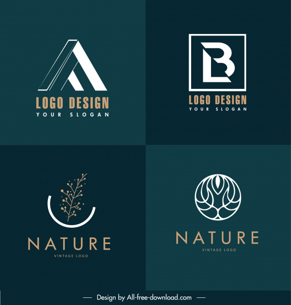 Logo-Vorlagen Texte Formen Naturelemente Skizze