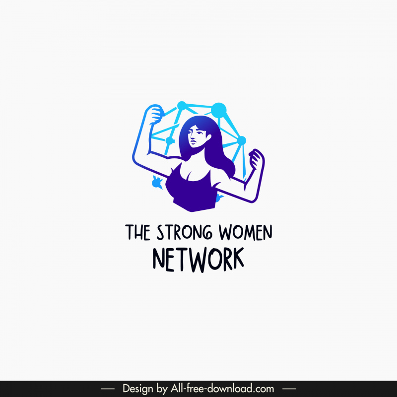 logo yang kuat wanita jaringan template kartun wanita sketsa poin koneksi globe