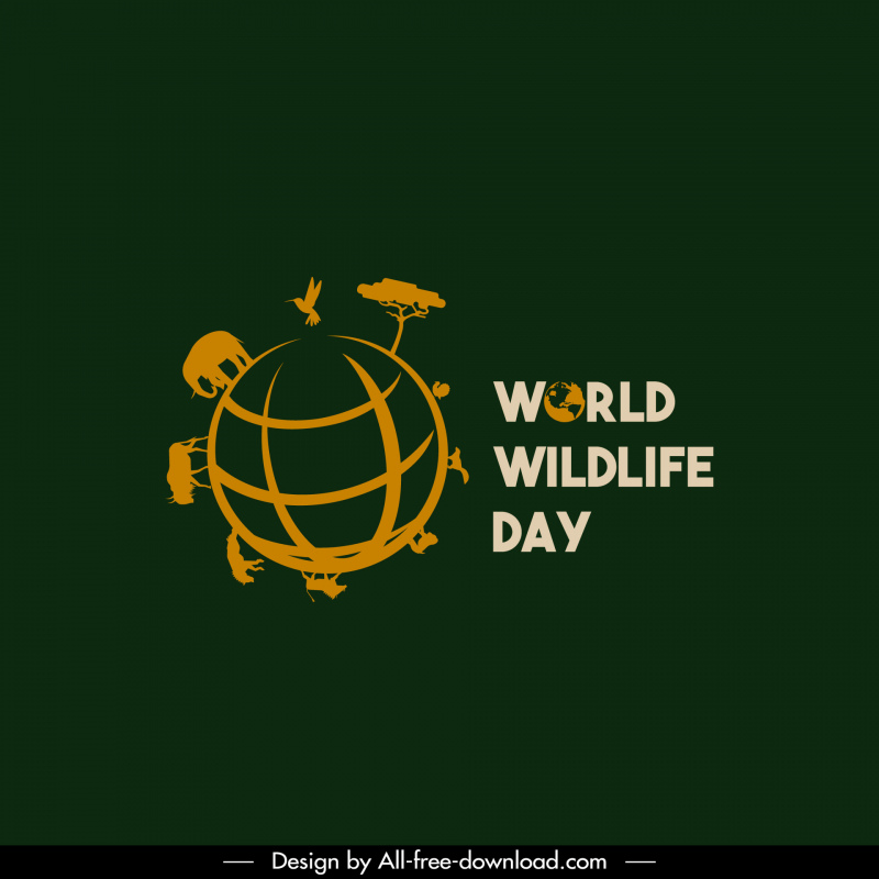 Logo World Wildlife Day Poster Vorlage Globus Tiere Silhouette Skizze