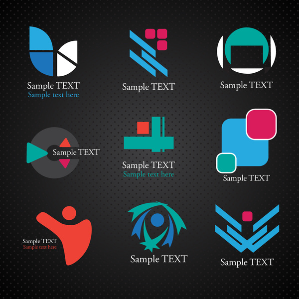 Logos-Illustration mit verschiedenen Formen auf dunklem Hintergrund