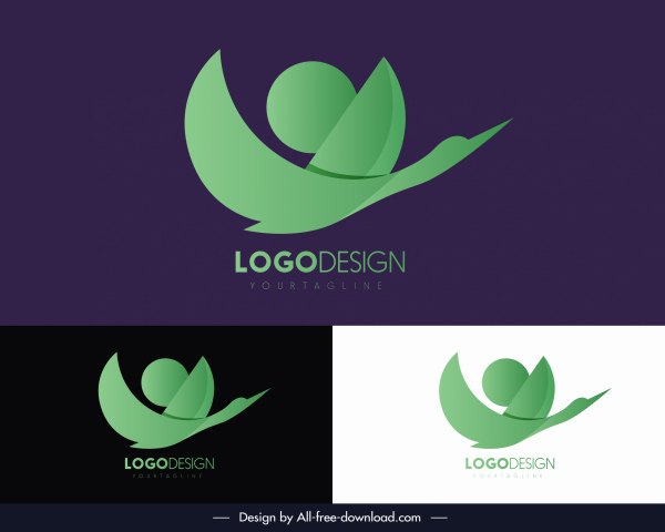 logotype шаблон абстрактные формы птицы зеленый плоский эскиз