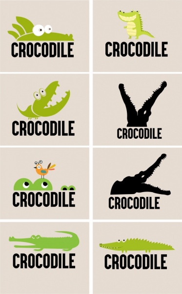 ícones de crocodilo de coleção logotipos diversos verde preto design