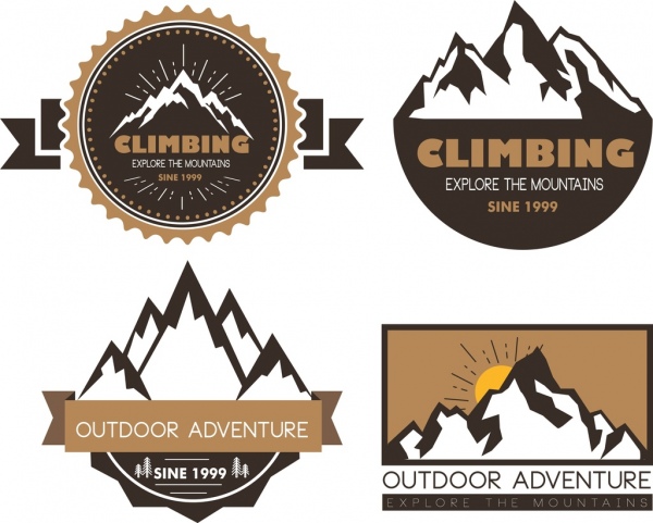 Colección de iconos de diseño diferentes logotipos de la montaña