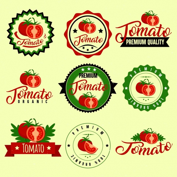 Aislamiento rojo tomate icono logotipos de diferentes formas