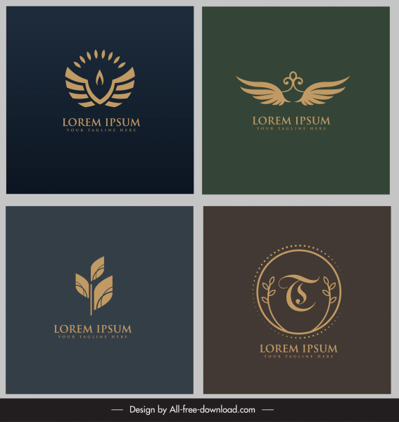 Logotypen Vorlagen Flügel Blatt Skizze flach klassisch