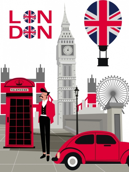 fundo de publicidade de Londres coloridos símbolos elementos de decoração