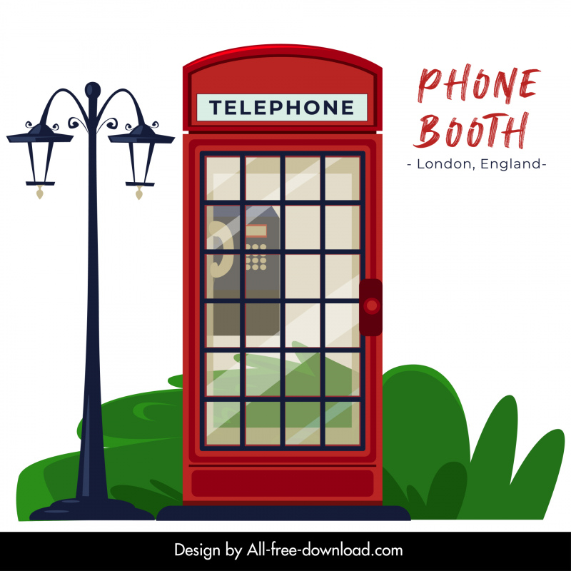 Лондон рекламный баннер красный телефонный будка уличный фонарь плоский эскиз