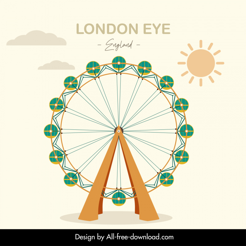  London Eye Giant Wheel Iklan Banner Sketsa Datar