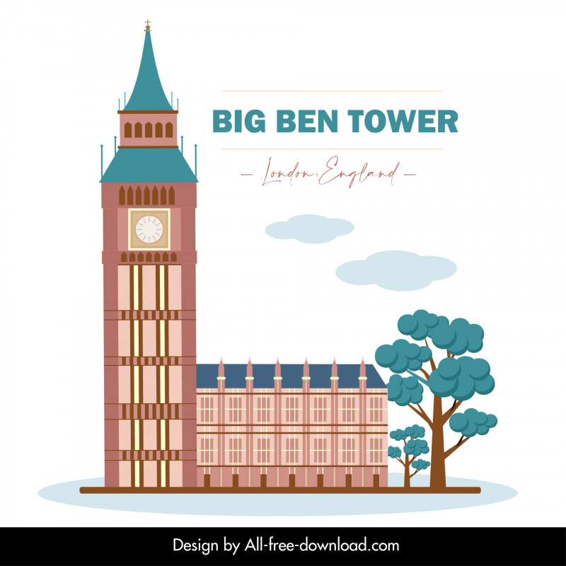 Londres emblemático publicitario banner Big Ben Clock Tower boceto elegante diseño clásico