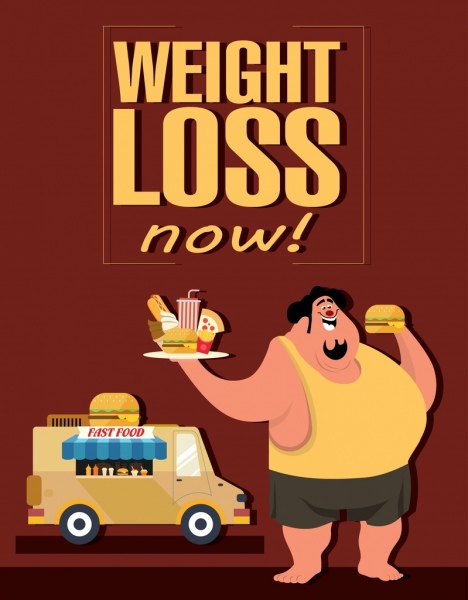 perte poids bannière gros homme Fast-Food icônes