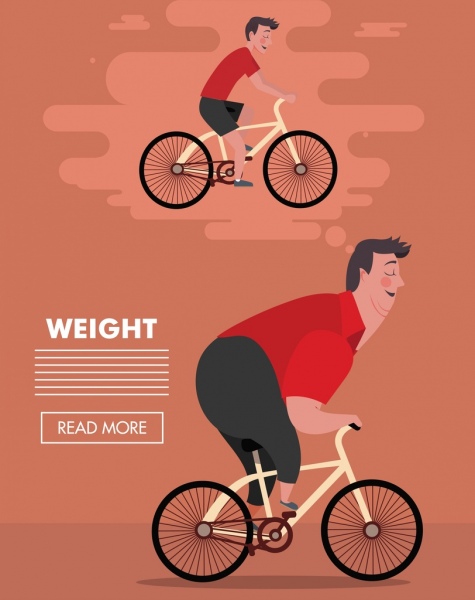 uomo di perdita peso banner design della pagina Web di biciclette a cavallo